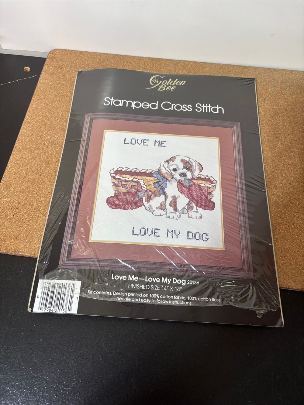 Stamped Cross Stitch Kit - Love Me Love My Dog (Brown) Opened